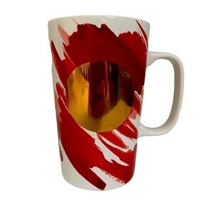 2014 Starbucks Coffee Ceramic Mug, Dot Collection, 16 fl oz, Red, White, Gold